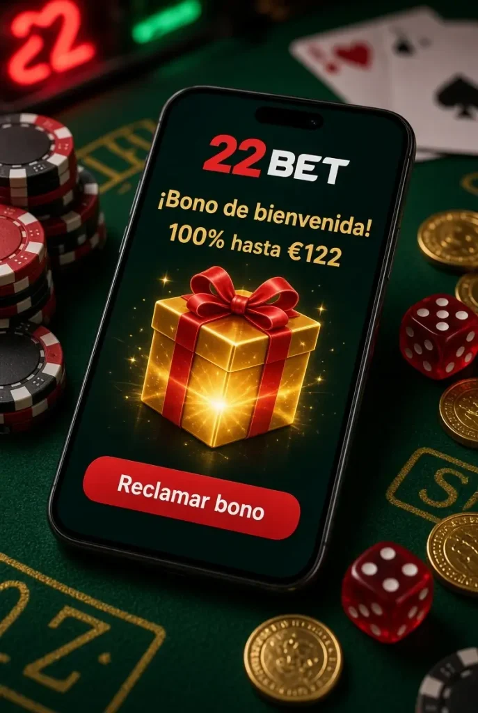 Bono de bienvenida de 22bet en teléfono móvil