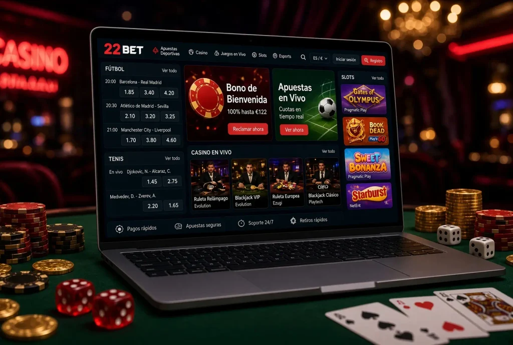 Página de inicio de 22bet en ordenador portátil